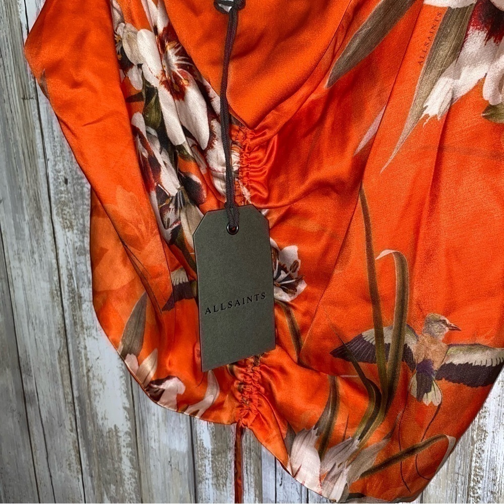 NWT All Saints Alexia Dorada Orange Floral Silk Crop - Picture 5 of 8